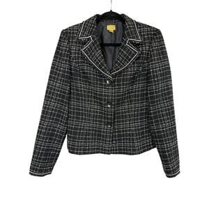 Caslon Black White Tweed Blazer 3 Button Professional Career Structured Size 8